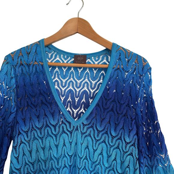 Elif Jordan Taylor Lace  Ombré Blue Turquoise Tunic Swim Cover Serpuntus Large - Picture 3 of 6